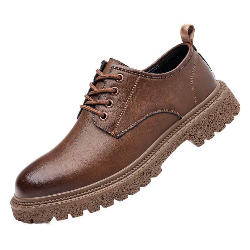 Men's Retro Business Casual Leather Shoes Men's Low-top Thick-soled Big Toe Leather Shoes British-style Men's Low-top Workwear Shoes