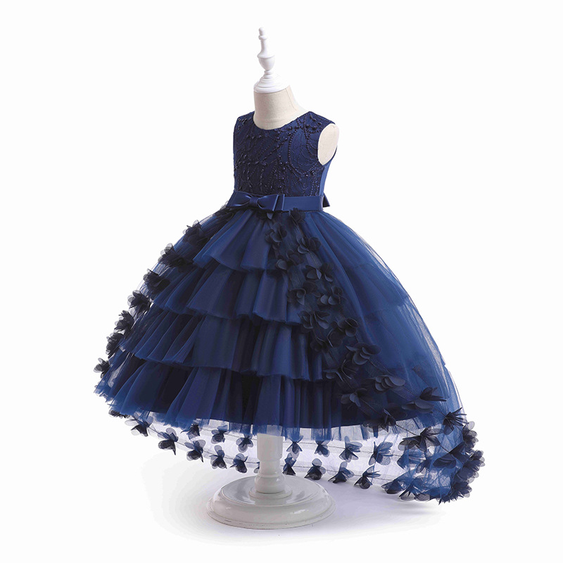 Picture of Ready Stock Kidsren's Evening Dress Girl's Fashionable Fluffy Gauze Princess Dress Flower Girl Wedding Little Girl Tail Dress European and American