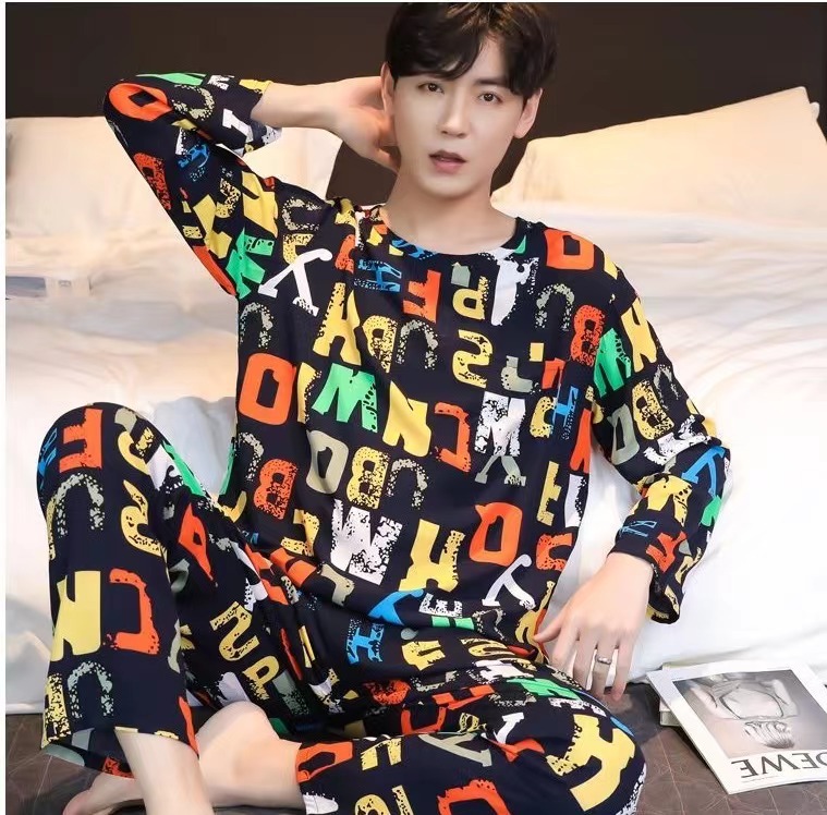 Picture of Men's Pajamas Long Sleeve Pants Spring and Autumn Thin Dad Large Size Casual Home Wear Factory Foreign Trade Cross-border Explosions