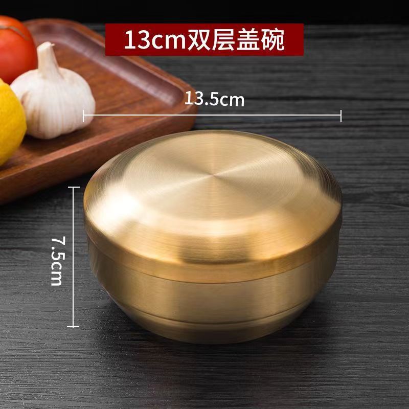 Picture of 304 Stainless Steel Korean Style Rice Bowl with Cover Bowl Household Double Layer Anti-scalding Soup Bowl Children's Rice Bowl Cooking Kimchi Bowl