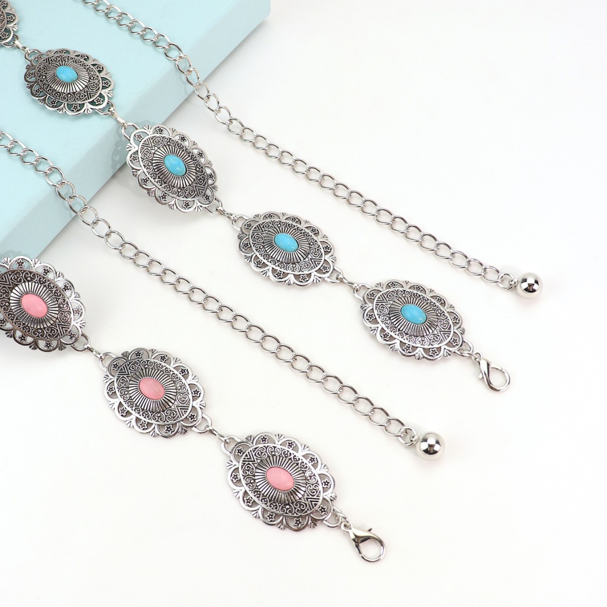 New Turquoise Retro Carved Belt Waist Chain Personalized Waist Decoration Metal Chain Fashion Versatile Dress