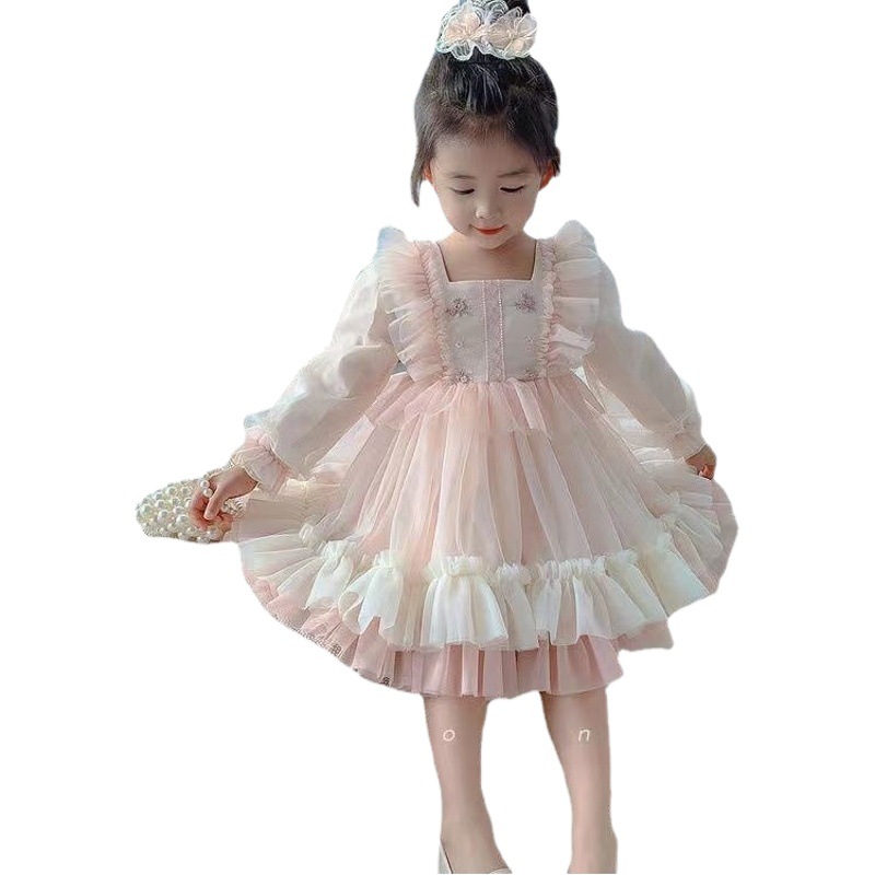 Girls Dress Autumn Clothing 2024 New Children's Spring and Autumn Style Big Children and Little Girls Fashionable Long-Sleeved Princess Dress Trendy
