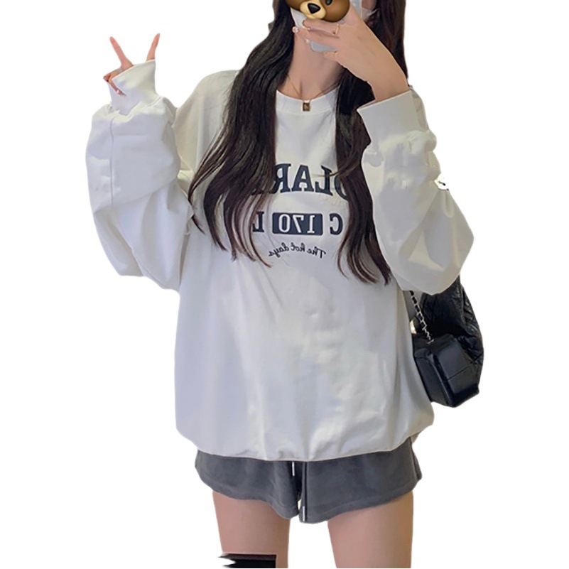 Velvet Loose Casual Sweatshirt Women's Autumn and Winter Outwear Vintage Round Neck Long-Sleeved Bottoming Shirt Top Export Korean Women's Clothing