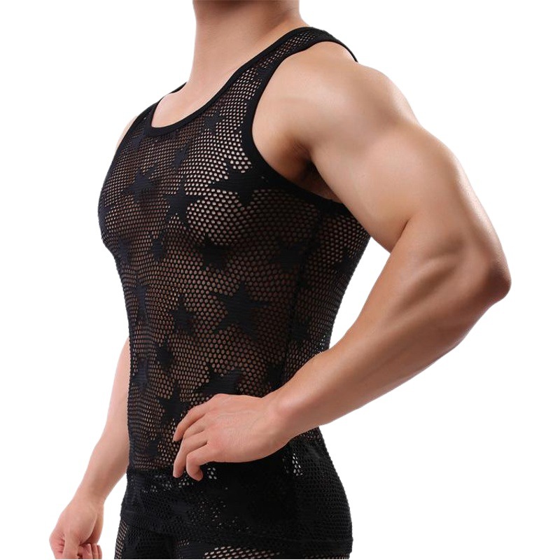 Picture of Wholesale thin star mesh men's vest Japanese fashion trend hollow personality bottoming breathable pajamas foreign trade