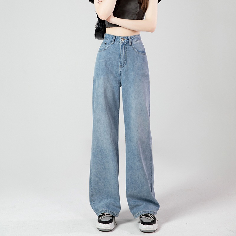 High Waist Small Wide Leg Slim Look Jeans Women's Loose chubby girl New Korean Style Straight All-match Dipped Pants