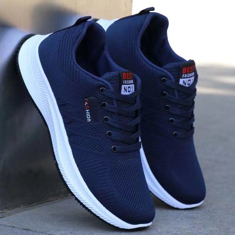 Slip-On Men's Hollow Fly-Knit Mesh Breathable Summer Sports Shoes, Men's Lace-Up Trendy Casual Fashion Shoes