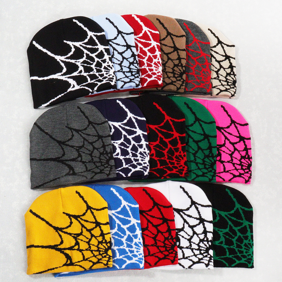 Picture of Hot sale spider web Y2K foreign trade knitted hat European and American hat trend winter hat jacquard special cross-border factory straight hair