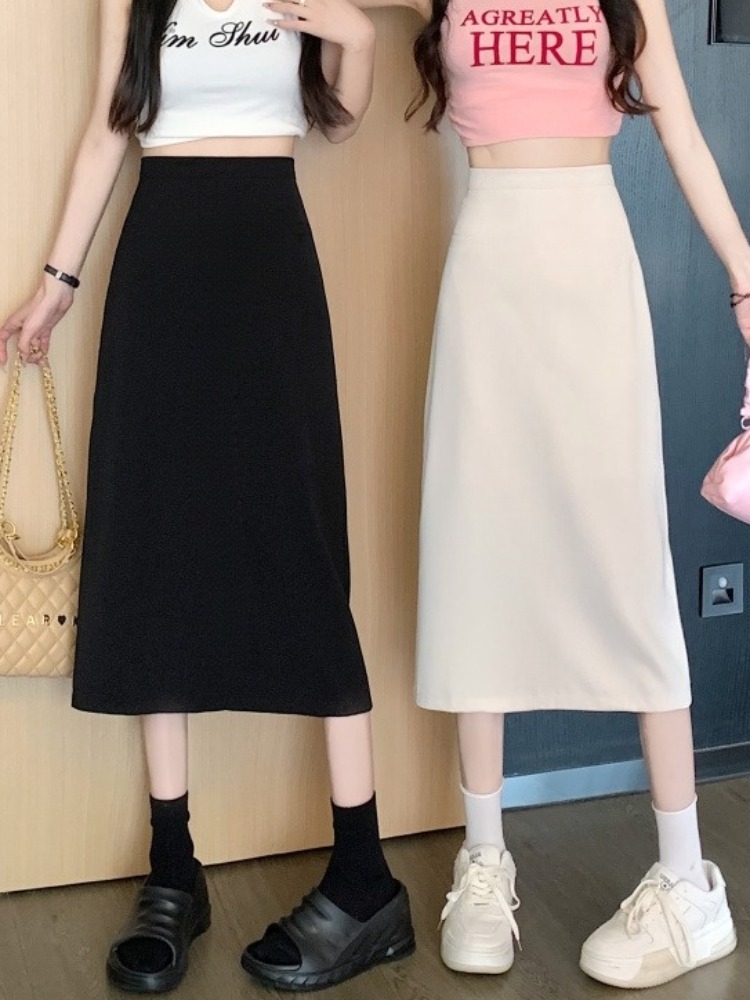 Black Skirt Women's 2024 Summer New High Waist French A- Line Skirt Fashionable Slimming Light Mature Style One-Step Skirt