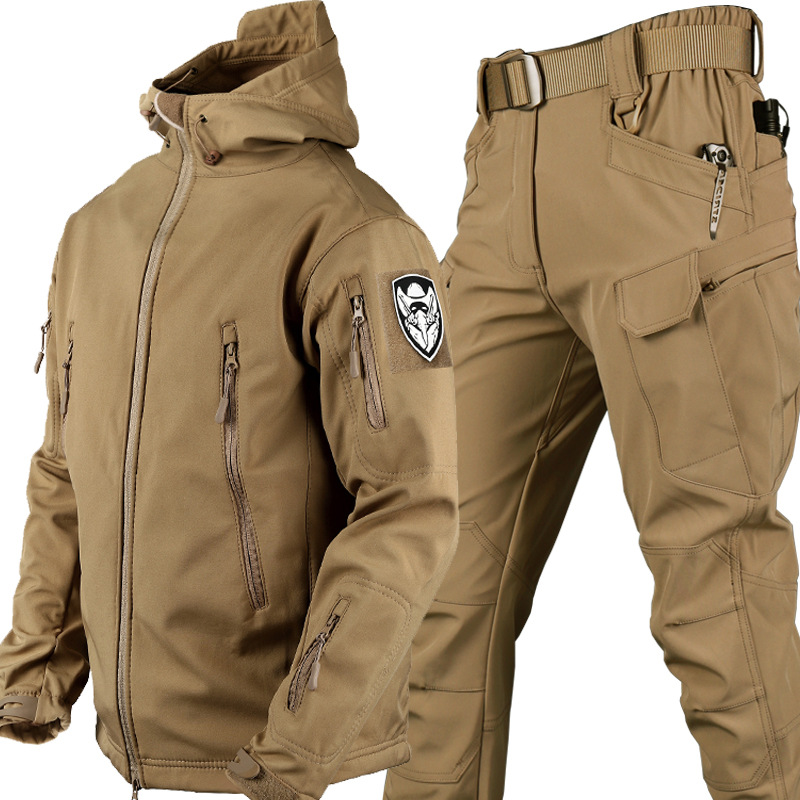 Picture of Cross-Border Wholesale Outdoor Sharkskin Soft Shell Jacket Suit for Men and Women, Camouflage Velvet Jacket