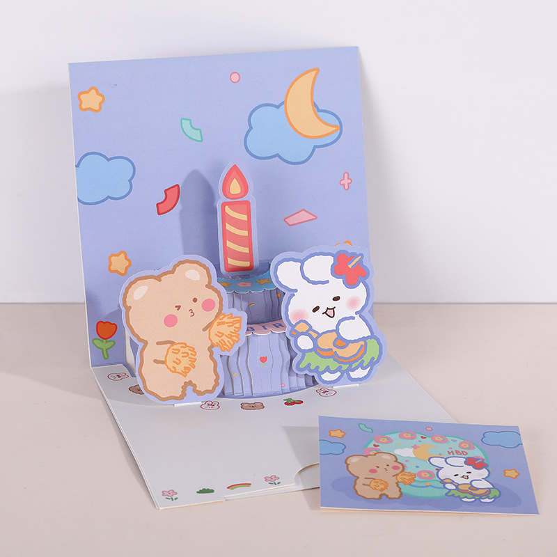 Picture of New ins three-dimensional birthday cake greeting card cute creative folding 3D blessing diy handmade gift blessing card