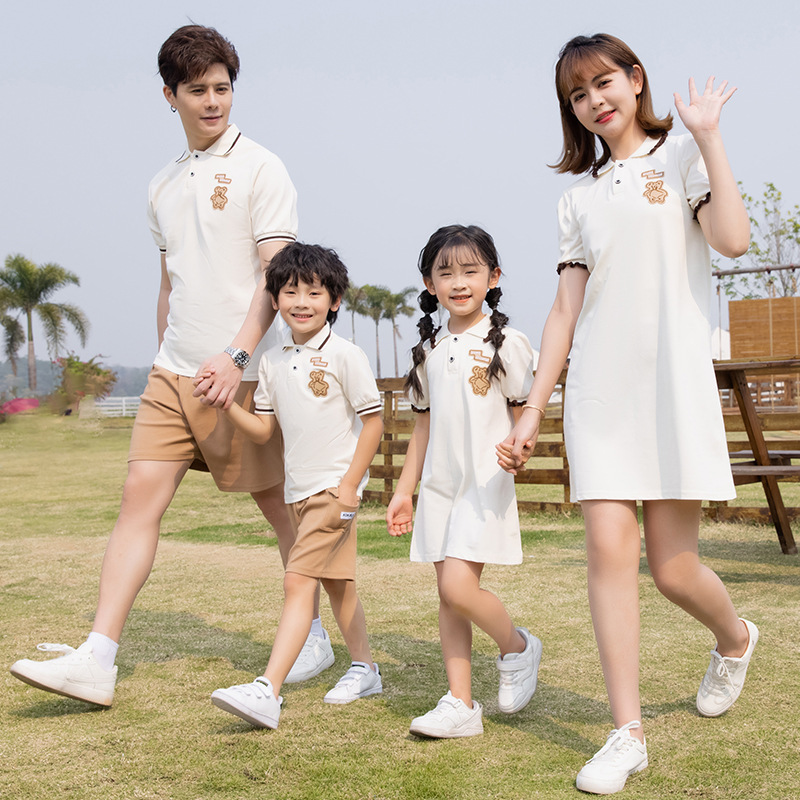 2024 Summer Family Clothing New Polo Mother-Daughter Dress Family of Three and Four Short-Sleeved Suits Family Clothing
