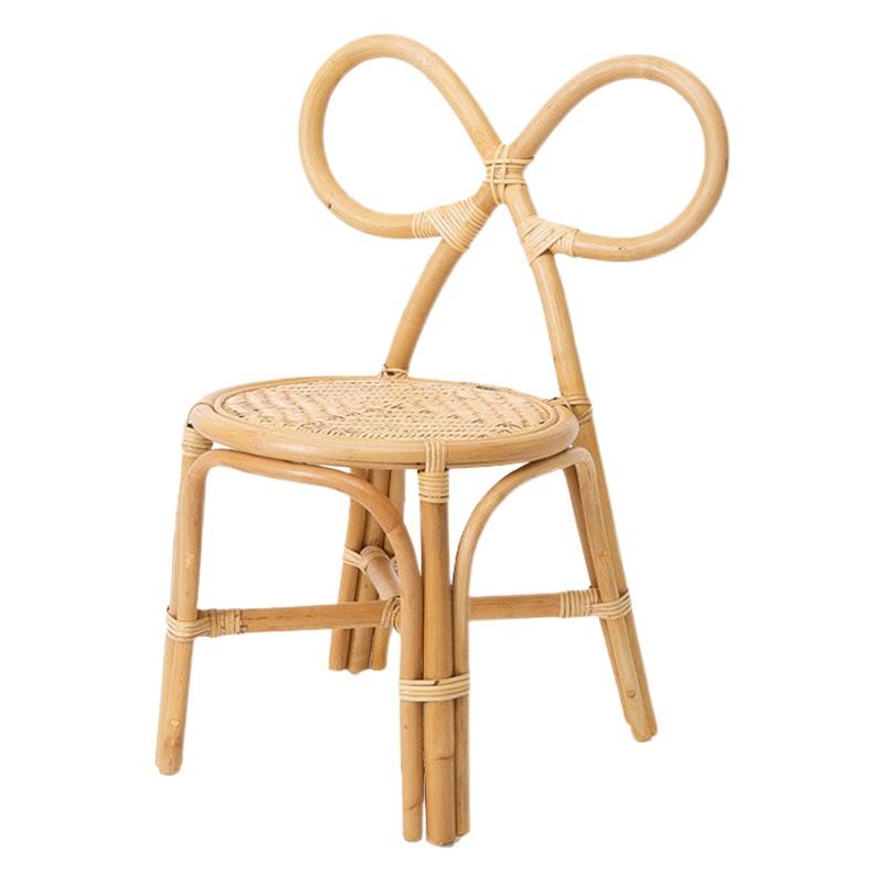 Children's rattan chair Indonesian rattan bow children's photography rattan chair Korean original color rattan chair original wood color simple
