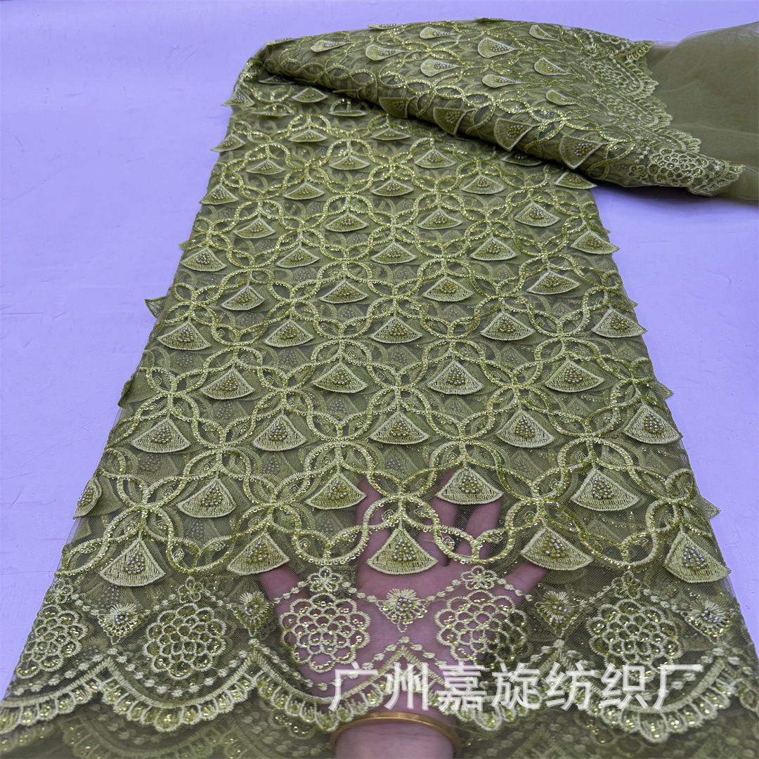 Africa's new 3D three-dimensional fan-shaped bead tube sequins embroidery fabric foreign trade rice beaded bride dress lace fabric