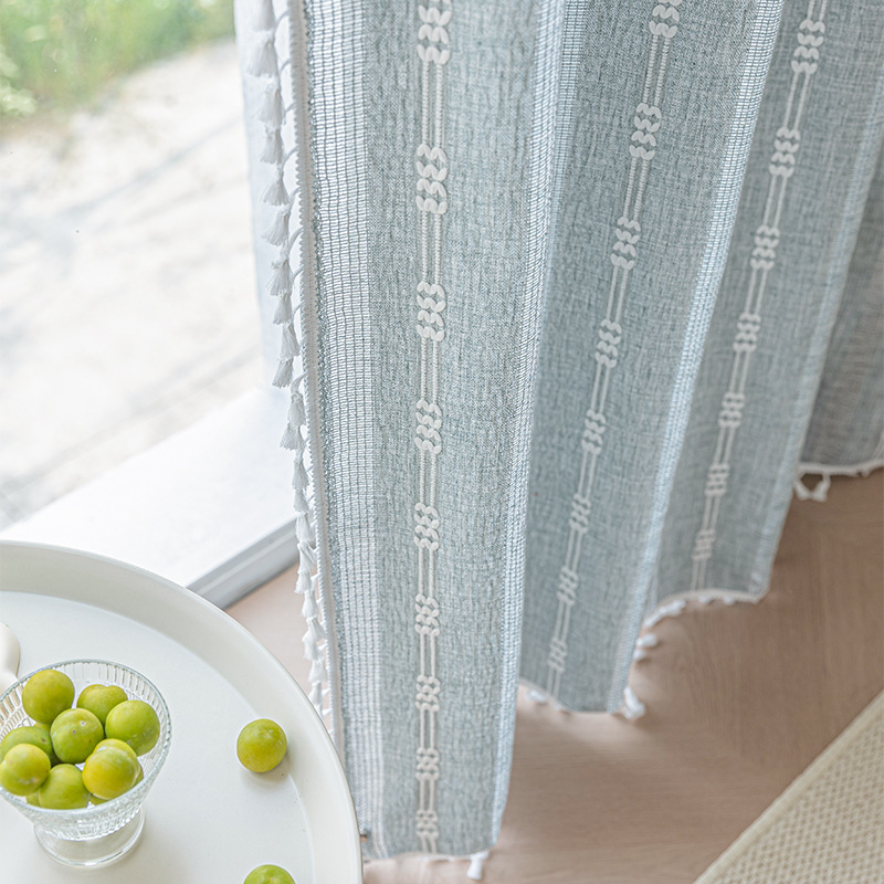 Picture of Cross-border exclusive for Nordic cotton and linen curtains multi-color solid color cotton and linen yarn semi-transparent bedroom living room floor curtains with yarn