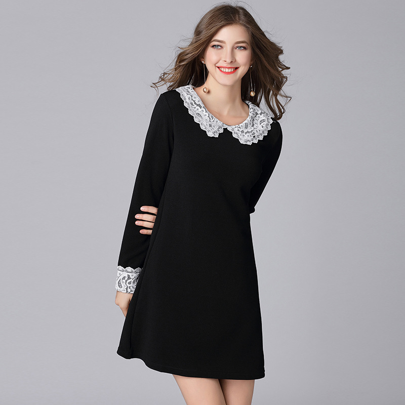 Picture of Large size lace dress Spring and Autumn New Jane lapel lace stitching loose skirt 200kg AliExpress