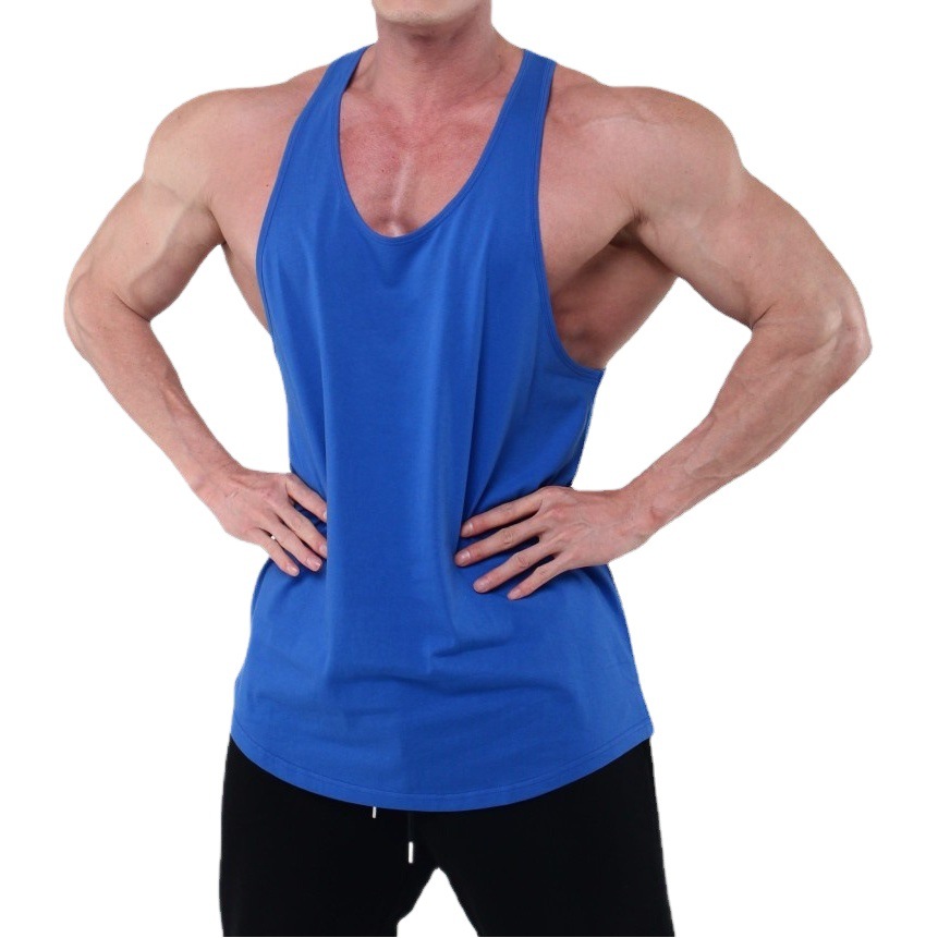 Trendy men's sports vest men's fashion brand summer solid color all-match sleeveless I-shaped running training clothes fitness clothes