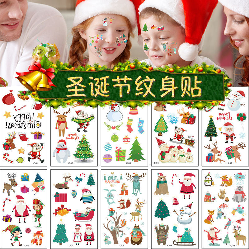 Factory spot wholesale Christmas tattoo cartoon holiday party Santa snowman children stickers
