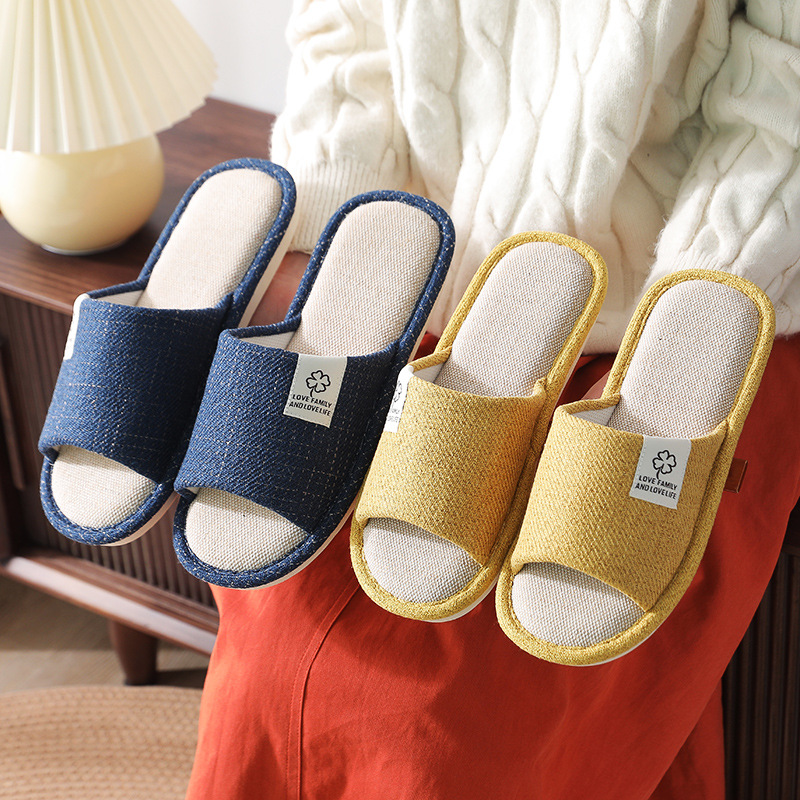 Linen Slippers Women's Spring and Autumn Home Indoor Quiet Autumn Cotton and Linen Floor Household Deodorant Non-slip Summer Couple Men