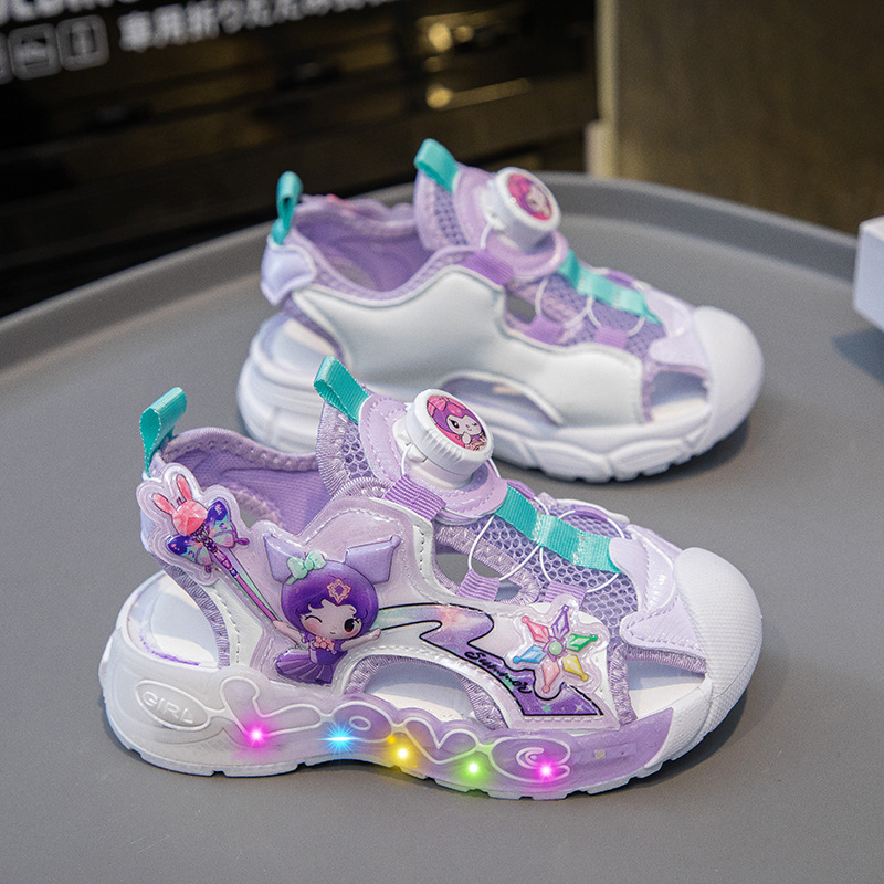 Lights Girl's Sandals 2025 New Style Swivel Buckle Girl's Sandals Baby Girl's Children's Sandals