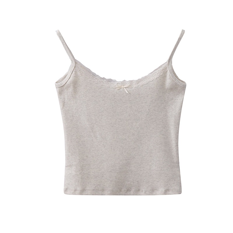 Picture of Spring and Autumn New Sweet Style Lace Stitching Sanding Cotton Slim-Fit Slimming Short Small Camisole Top for Women