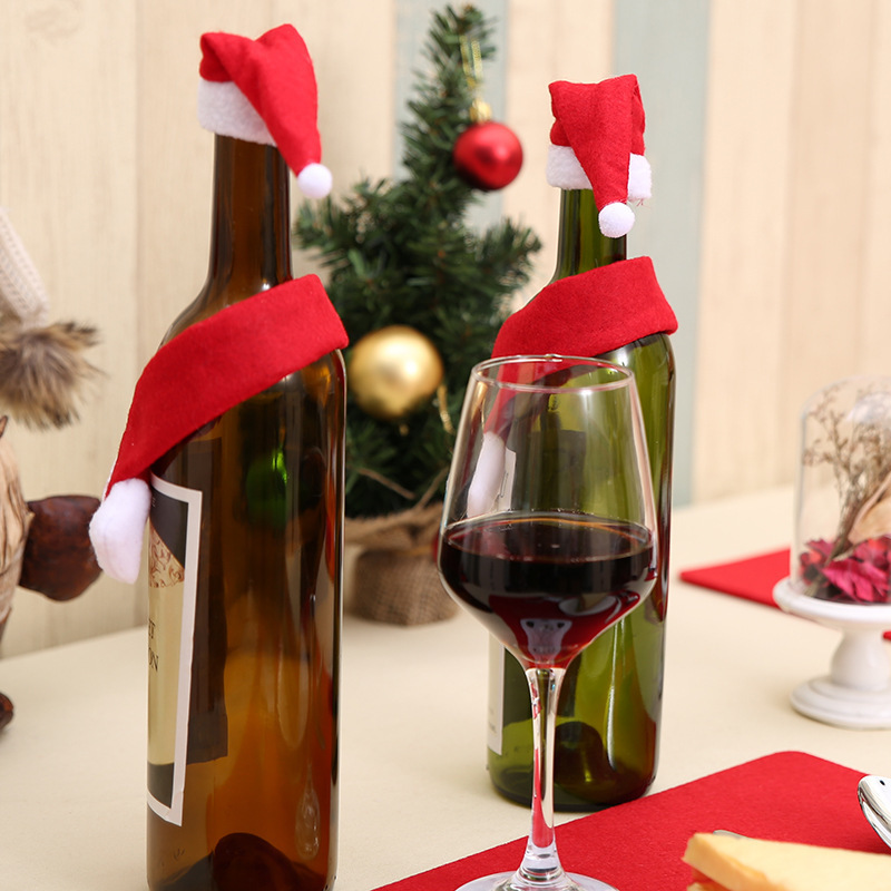Picture of Christmas creative household items non-woven scarf hat wine bottle decoration creative Christmas wine bottle decoration wholesale