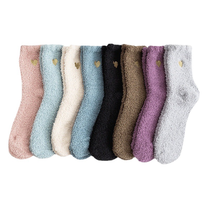 Picture of Coral Velvet Socks Autumn and Winter Heart Home Floor Socks Sleep Socks Half Velvet Women's Mid-Calf Socks Warm and Thickeneded