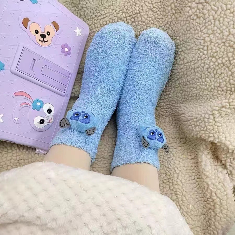 Picture of Winnie the Poochow Socks Girls Cute Coral Fleece Cyber Popular Plush Socks Winter Thickened Mid-tube Socks All-match Sleep Socks