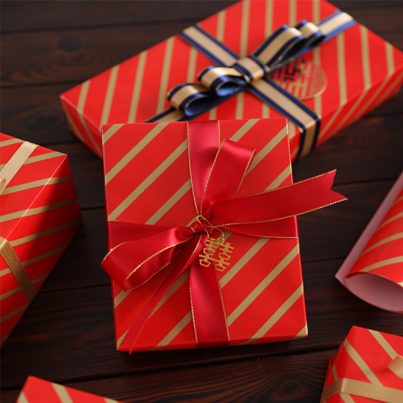 New Year Wedding Gift Gift Wrapping Paper Holiday Red Chinese Style Festive Wedding Paper Double Happiness Gold Printing Handmade Paper