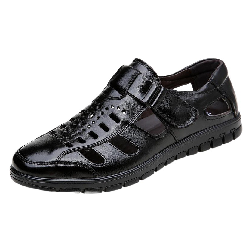 New summer men's sandals leather casual closed head hole shoes cowhide wear-resistant hollow leather shoes a generation of hair