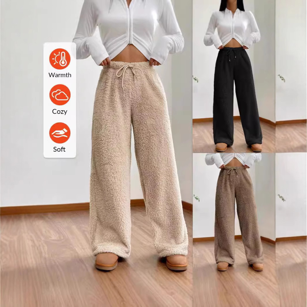 Picture of European and American Foreign Trade Women's Sweater New Autumn and Winter Solid Color Fashion Plush Casual Pants Loose and Relaxed Plush Warm Pants for Women