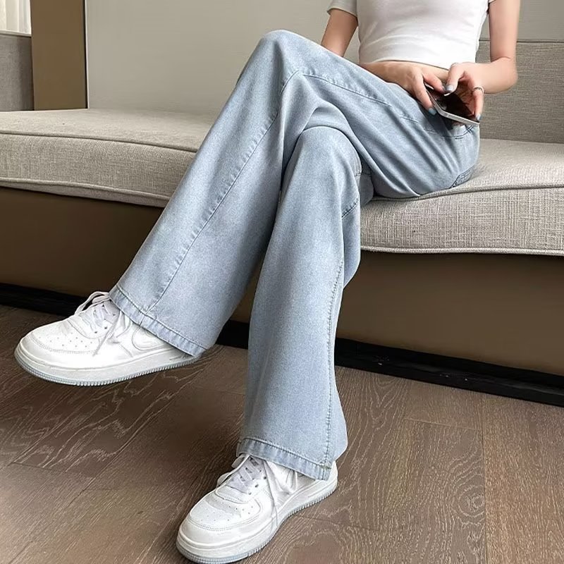 Light Color Wide Leg Jeans Women's Autumn 2024 New High Waist Dipped Straight Slim Look Small Casual Pants