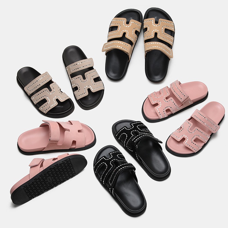 In Stock~Erjiu Slippers for Women to Wear Outside 2024 Summer New Fashion Black Rivet Casual One-Line Beach Sandals
