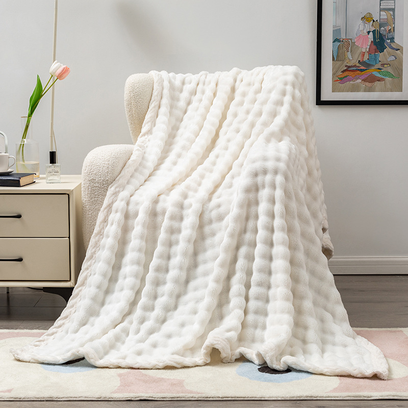 Cross-border Direct Supply Bubble Rabbit Fleece Blanket Coral Fleece Leisure Air-conditioning Blanket Double-sided Fleece Four Seasons Nap Sofa Blanket