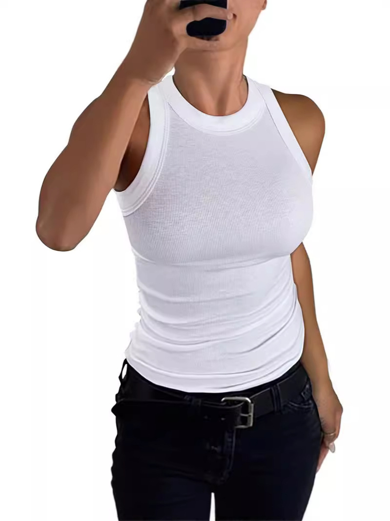 2024 European and American Cross-border Amazon Independent Station Summer Women's Rib Vest Crewneck Slim-fit I-shaped Women's Vest