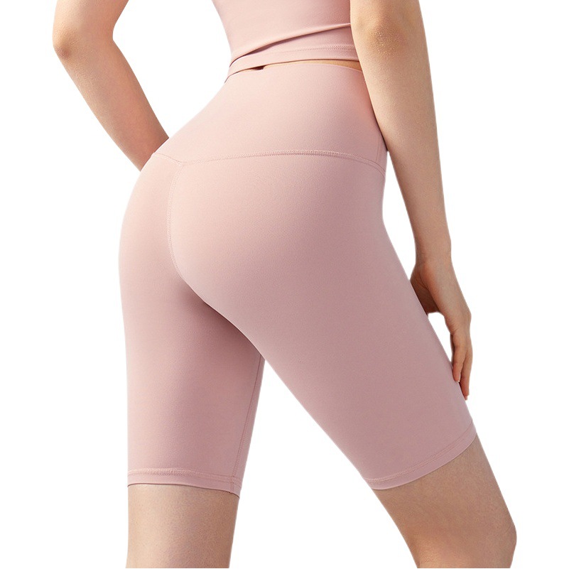 Lycra Naked Five-point Yoga Pants Shorts Outdoor Running Fitness High Waist Peach Hip Tight Sports Shorts Women's Summer