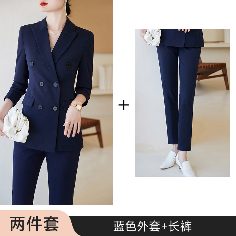 Picture of navy blue Suit Jacket Women's Autumn and Winter 2023 New Temperament Double-breasted Professional suit Work Clothes Dress Suit