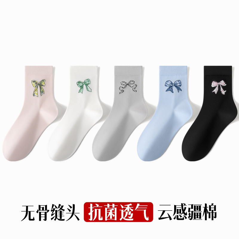 Autumn and winter tide bow tube socks children antibacterial deodorant sweet cute tube women's socks Zhuji socks wholesale