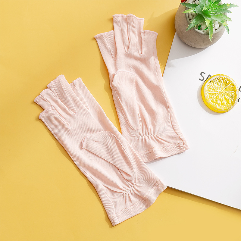 Picture of Tangge natural mulberry silk knitted silk gloves sun protection moisturizing women's half finger open finger gloves breathable skin-friendly
