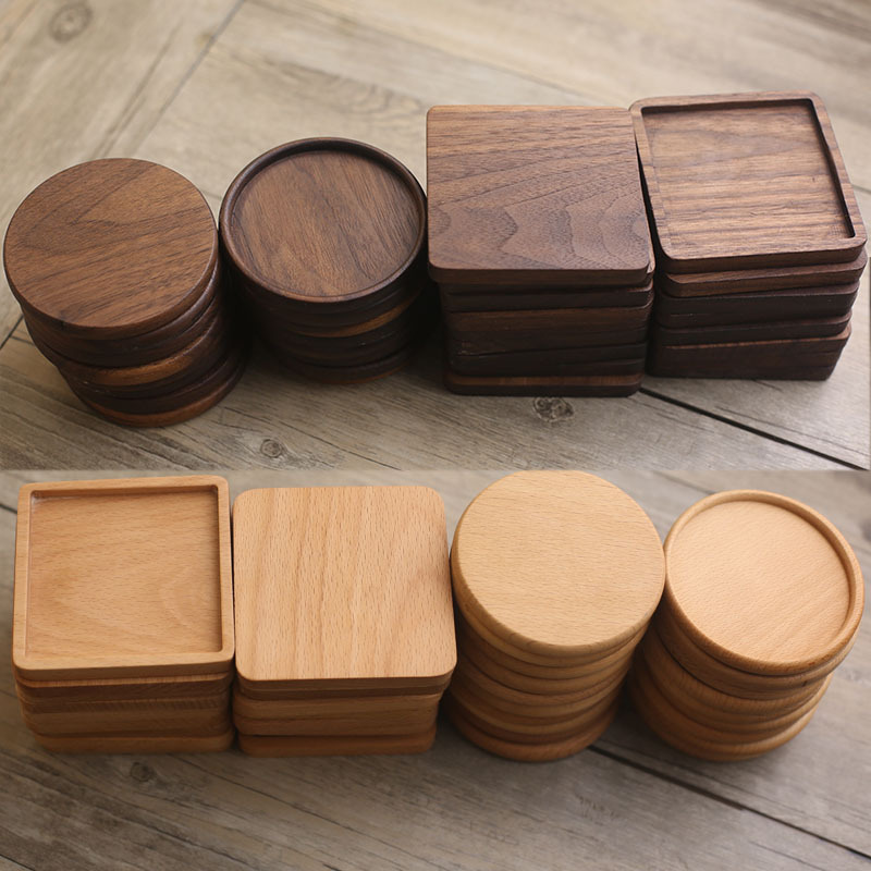 Picture of Creative Wooden Coaster Logo Engraved Fixed Wooden Tea Tray Cup Holder Tea Mat Wooden Tea Holder Japanese Heat Insulation Mat
