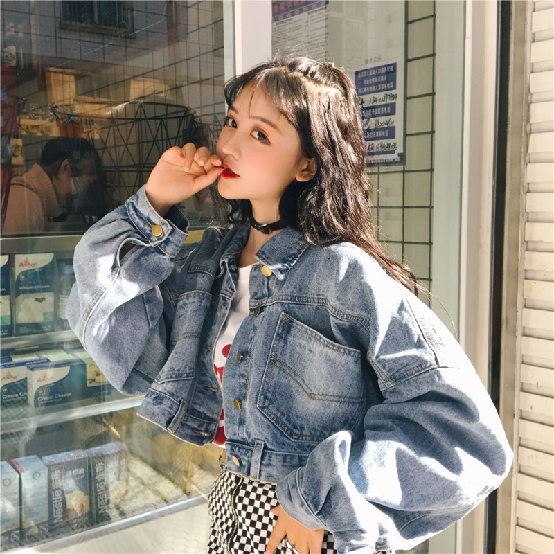 2023 Spring and Autumn New Internet Celebrity Retro Korean Style Bat Sleeve Denim Jacket Women's Short All-match Loose bf Jacket Trendy
