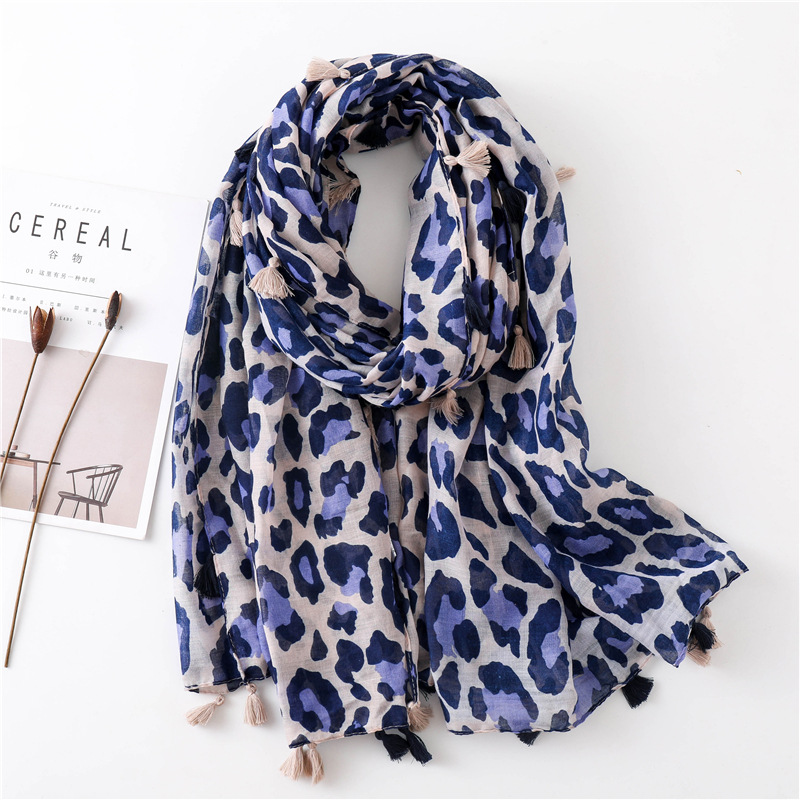 Leopard Print Cotton and Linen Scarf Women's Winter Woolen Shawl Dual-use Spring and Autumn Long Silk Scarf Student's All-match Warm Scarf