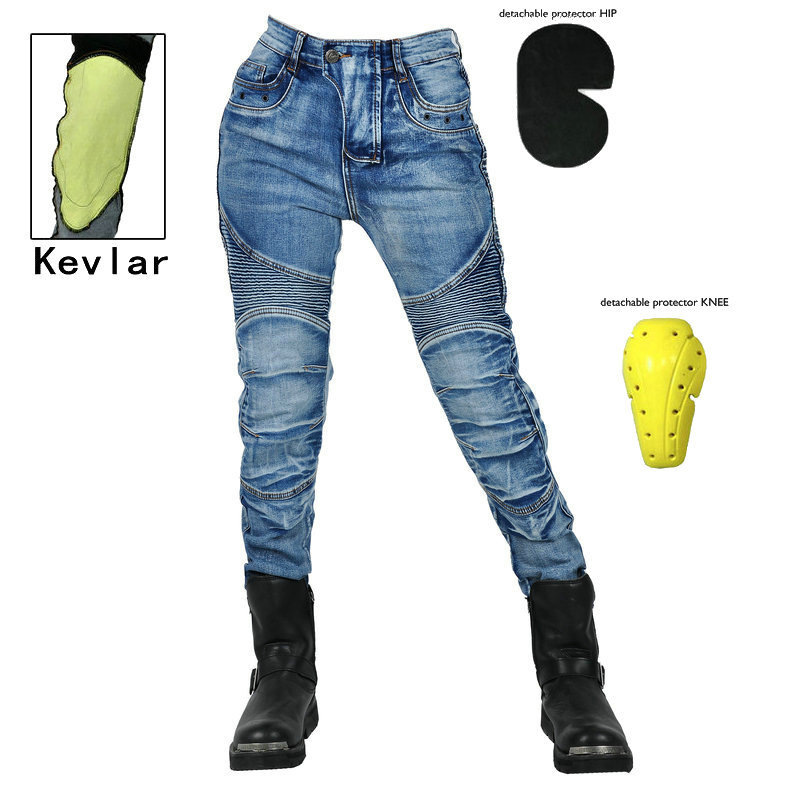Motorcycle Washed Jeans for Female Riders, Retro Motorcycle Casual Cycling Pants, Kevlar Anti-Wear and Anti-Fall Pants