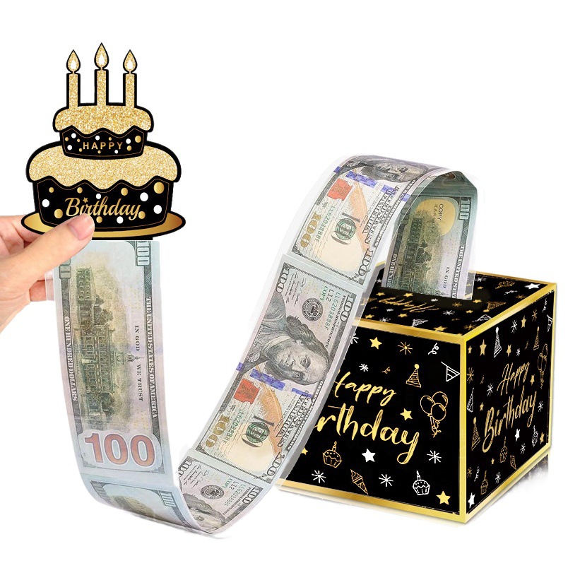 Cross-border foreign trade surprise birthday party decoration carton atmosphere layout props black gold money box manufacturers wholesale
