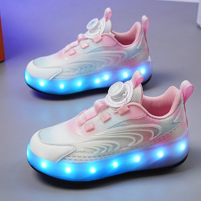 Walking shoes girls' spring and autumn children's flashing light sports roller skating shoes middle and big children Primary School students removable skates cross-border