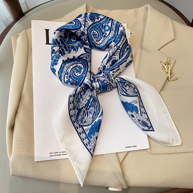 2022 Artistic Floral Print 70 Imitation Silk Scarf Women's Professional Scarf Printed Shawl Headband Scarf Bags