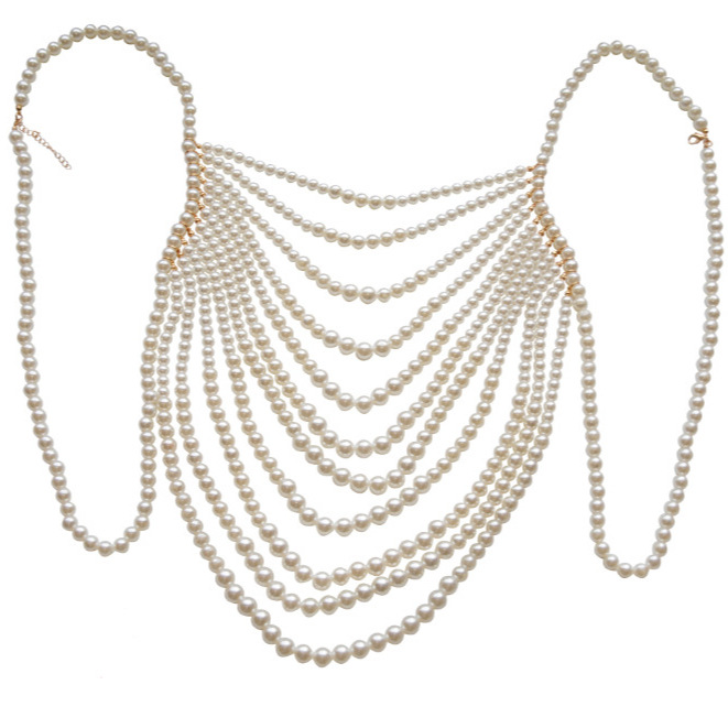 Picture of XH4523 European and American Cross-border Jewelry Pearl Fashion Multi-layer Necklace Chest Chain Sexy Chest Chain Pearl Body Chain Accessories