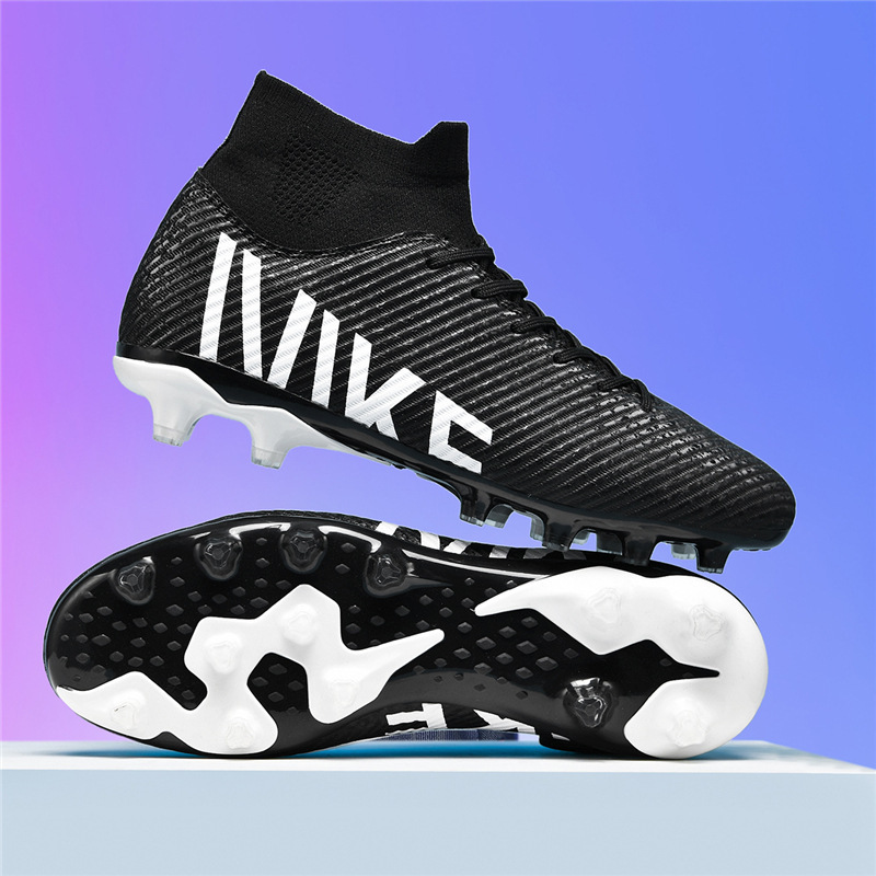 Cross-border High-top Football Shoes World Cup tf Crushed Nails Artificial Turf AG Spike Leather Foot Training Shoes for Teenagers and Students