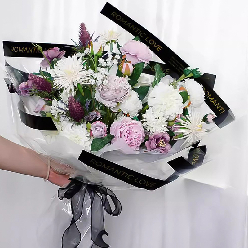 New white romantic English transparent cellophane bouquet waterproof wrapping paper net red flower shop handmade diy material