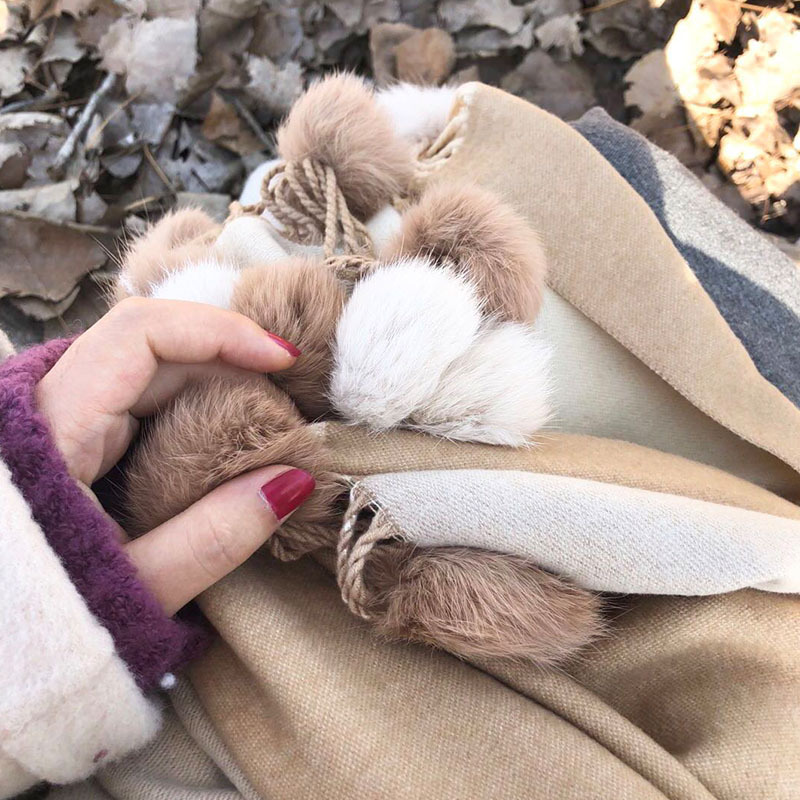 Picture of Good-looking with coat thief ~ Japanese double-sided stitching double-color thickened long warm rabbit fur ball winter scarf for women