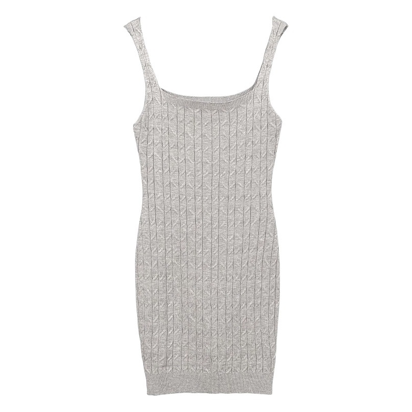 South Korea Dongdaemun New Sexy Tight Waist Square Collar Tight Stretch Figure Hip Knitted Sling Dress for Women